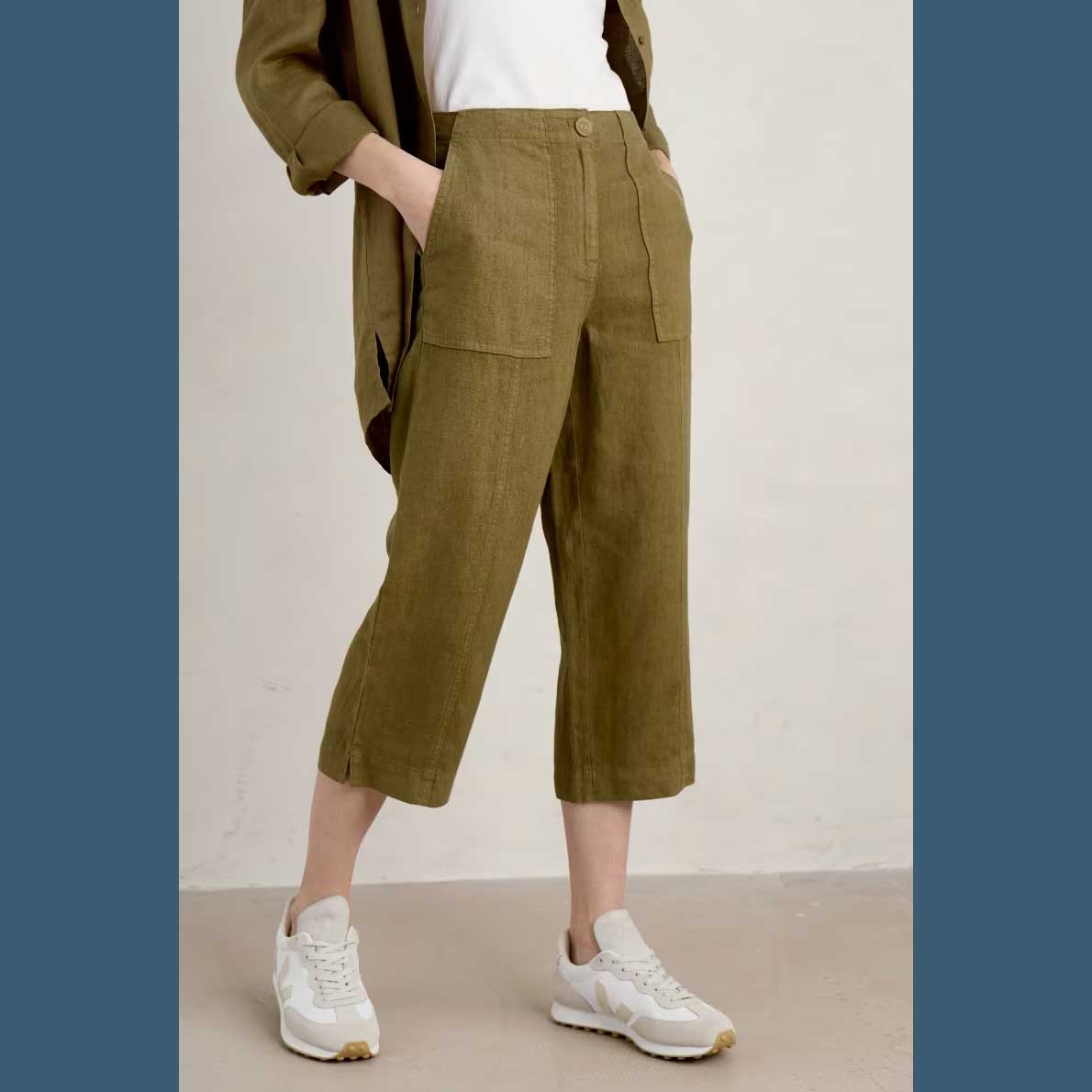 % SEASALT CORNWALL Poleacre Leinen Hose, kurz, Farbe Fern Moss %