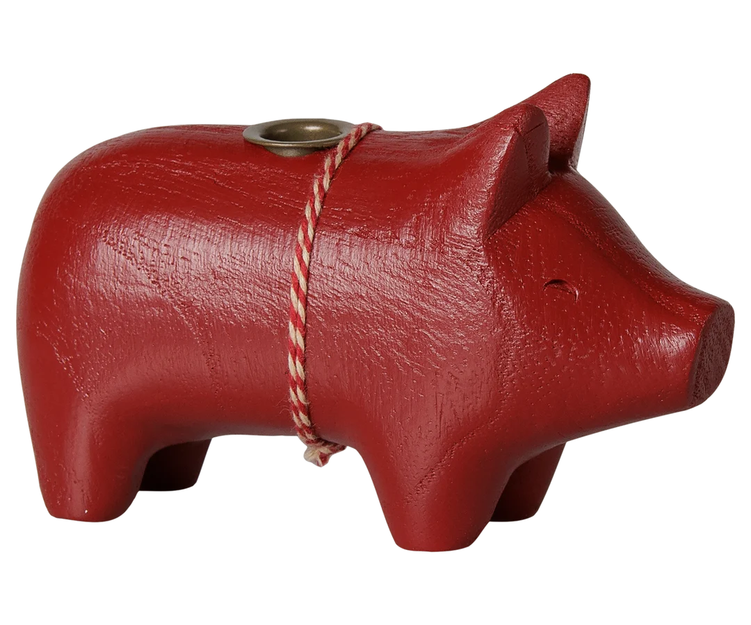 Maileg Holzkerzenhalter, Schwein, Klein - Rot, ca. 7 x 12 cm