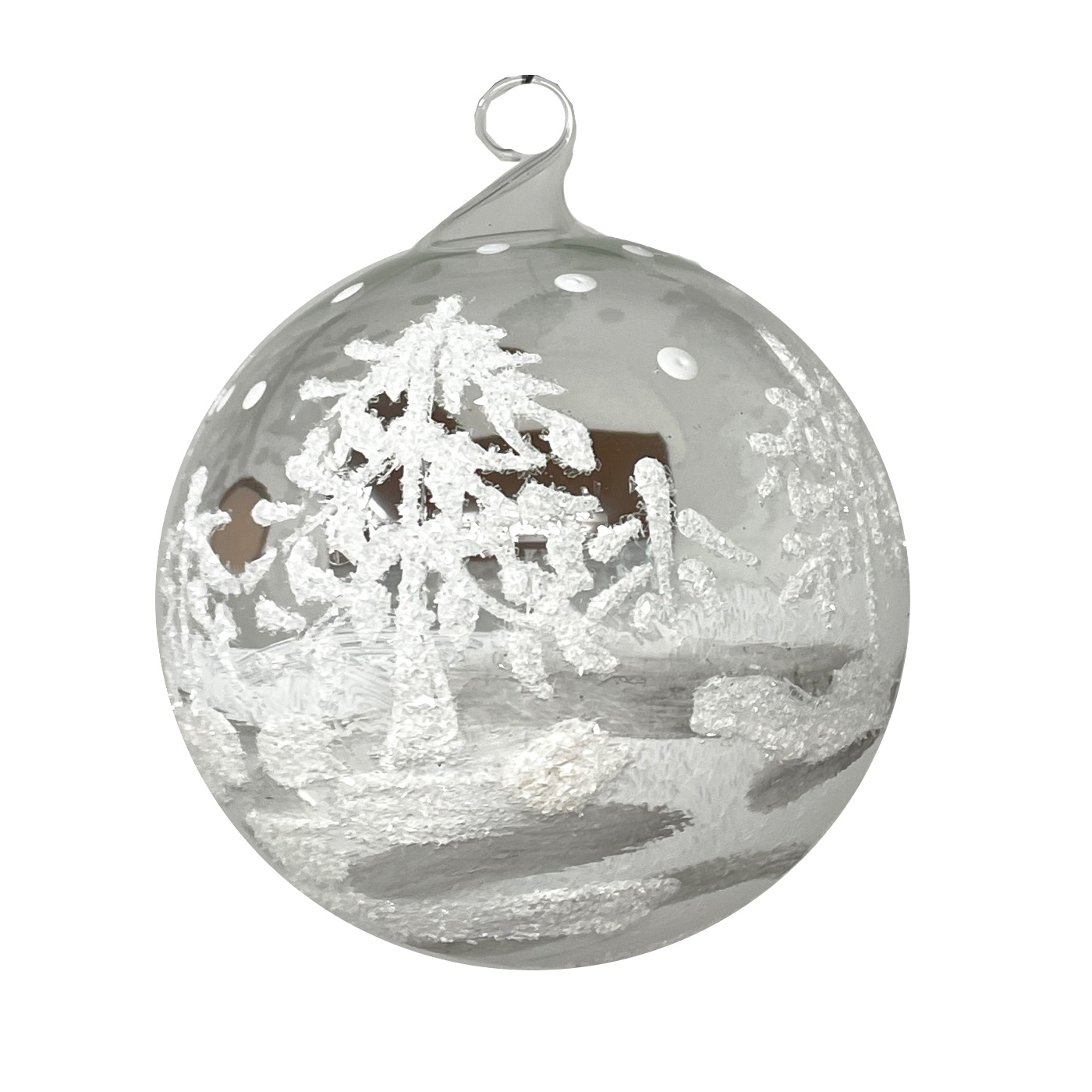 Weihnachtskugel Engel weiss mit Haus ca. 8 cm, Kugel klar mit Glasöse, wundervoll von Hand bemalt,