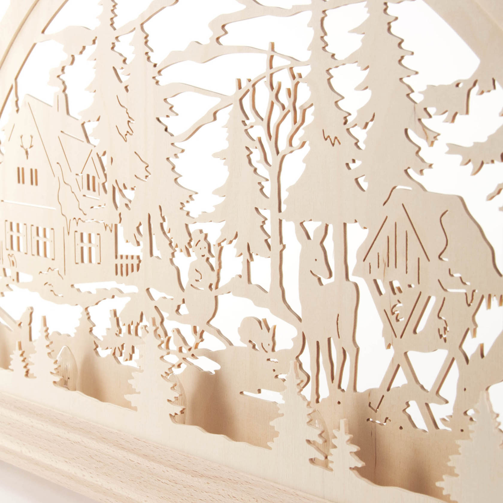 Erzgebirge Schwibbogen mit Forsthaus und Rehen, elektrisch beleuchtet, ca. 63 x 40 cm, Holz