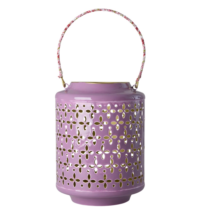 Rice Laterne Metall Lila, Höhe ca. 27 cm, Metal Lantern with Flower Pattern Design