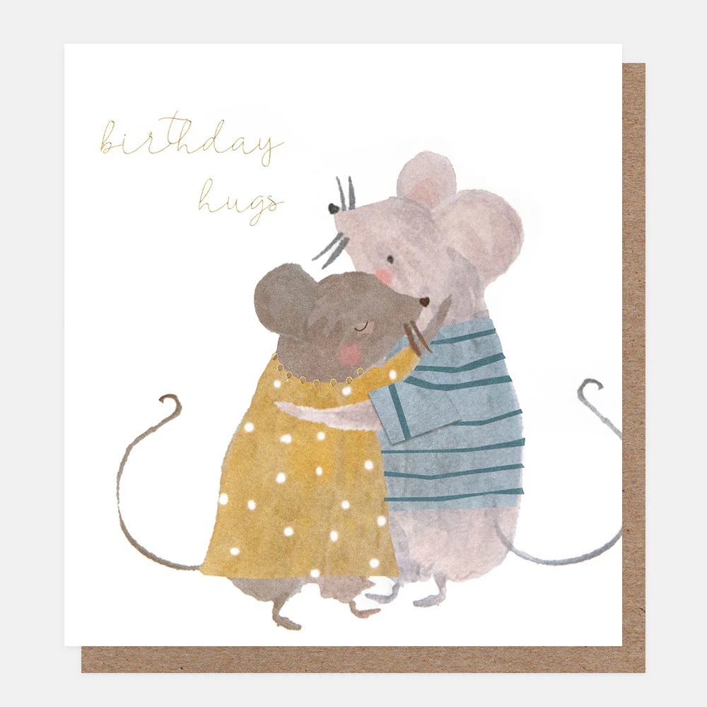 Caroline Gardner Geburtstagskarte Mäuse " birthday hugs" , TNY009, Hugging Mice Birthday Card