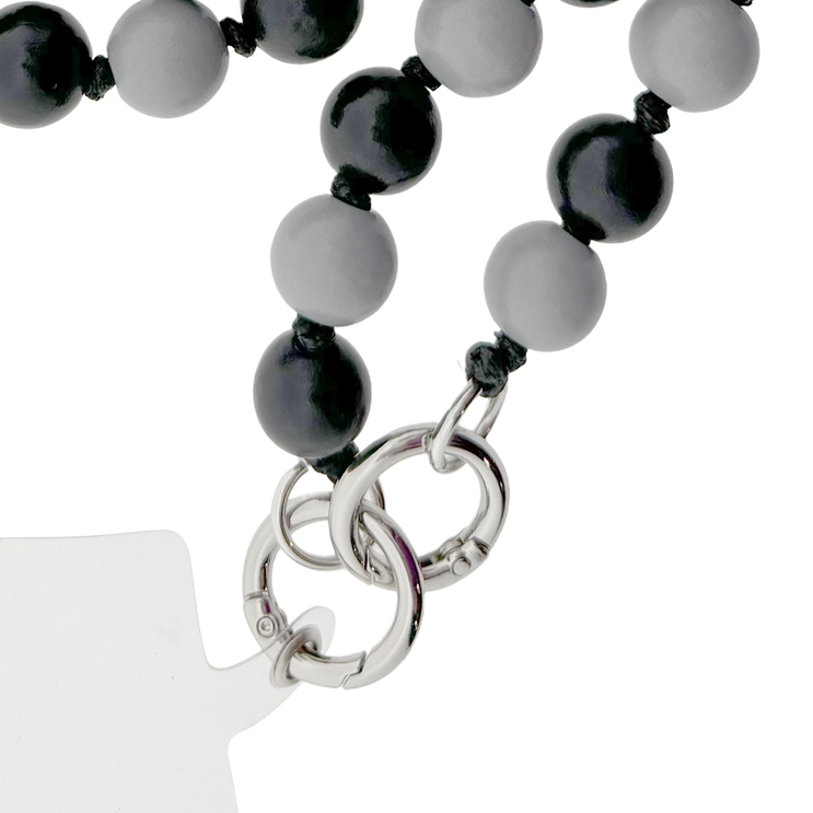 LOT83 Handykette LANG Nr. 60, Perlen, grau-schwarz