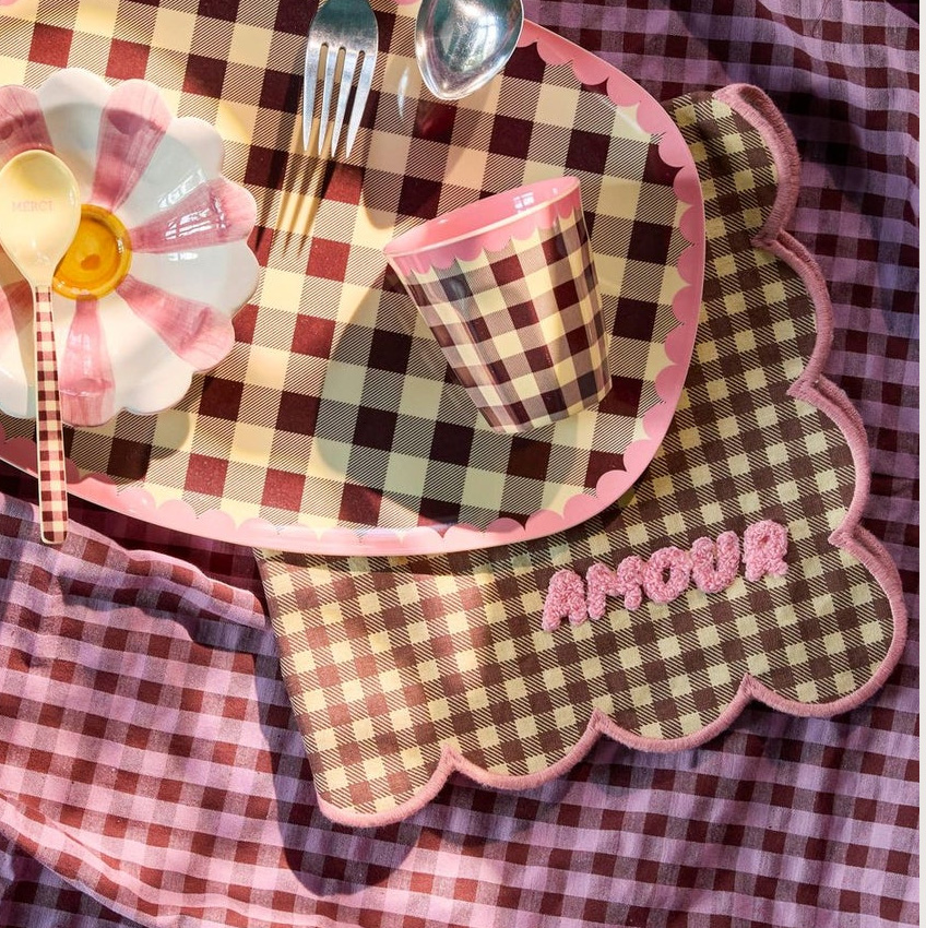 Rice Stoffserviette AMOUR Braun Karo, ca. 45 x 45 cm