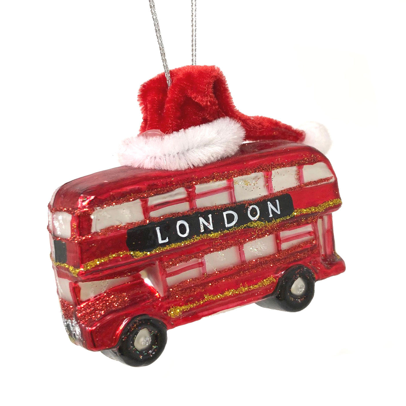 Weihnachtskugel LONDON Bus (mit Mütze, schwarz, ca. 8cm)