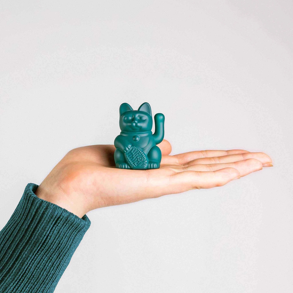 Lucky Cat Solar Green / Winkekatze/ Glückskatze , Mini, ca. 5 cm