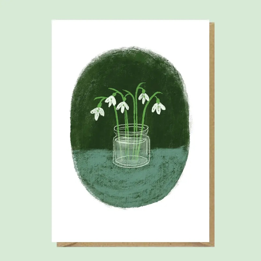 Doppelkarte "Schneeglöckchen in einem Glas" aus England von Juliet Thomas Doodles