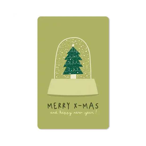 Lunacard Postkarte Weihnachten Schneekugel Merry X-Mas, Schneekugel Grün