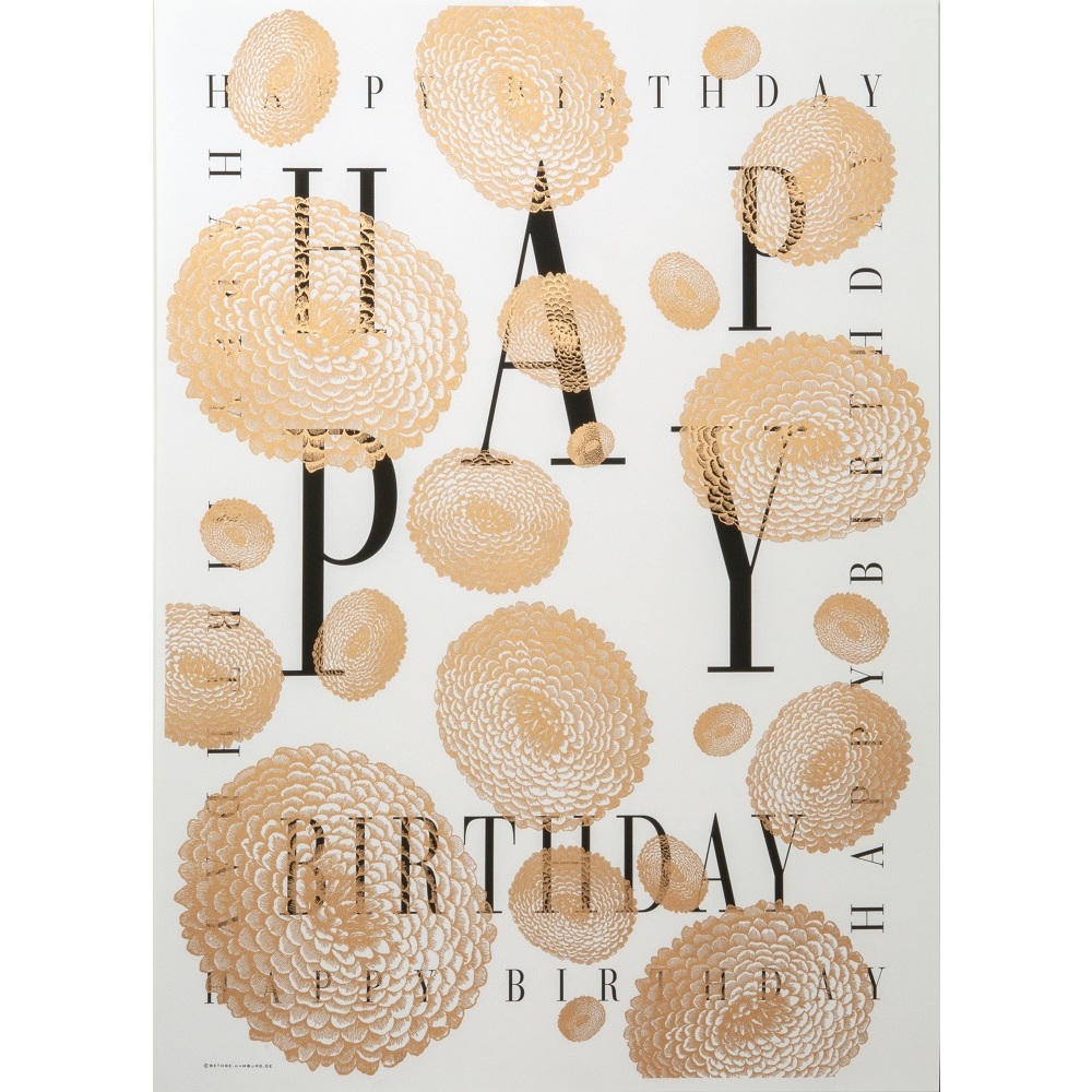 Geschenkpapier Y Happy birthday Blume Dahlie smooth white, 1 Papierbogen, ca. 50 x 70  von Bethge, Flora  