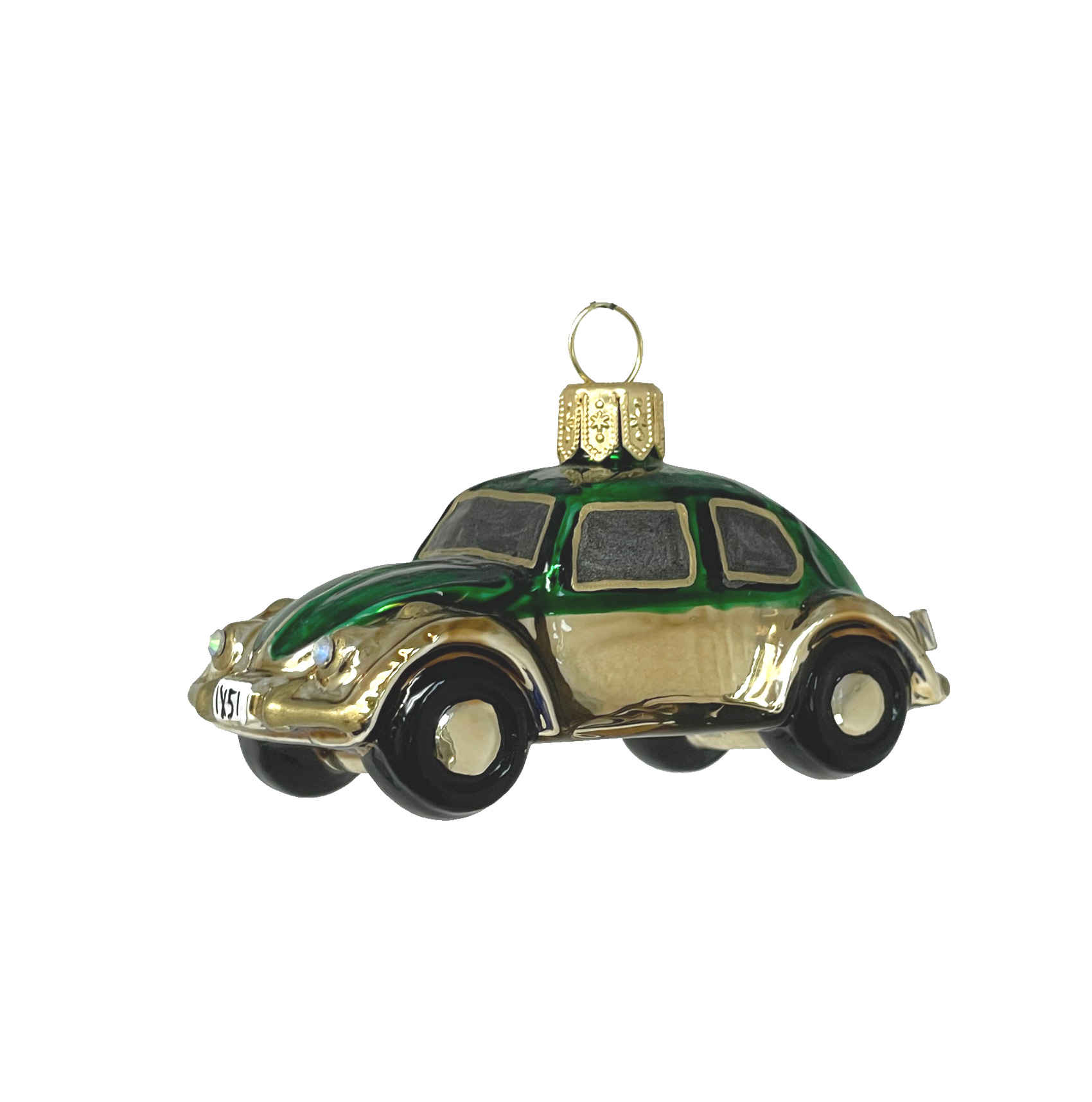 Weihnachtskugel Auto gold-dunkelgrün, ca. 8 cm, Christbaumschmuck