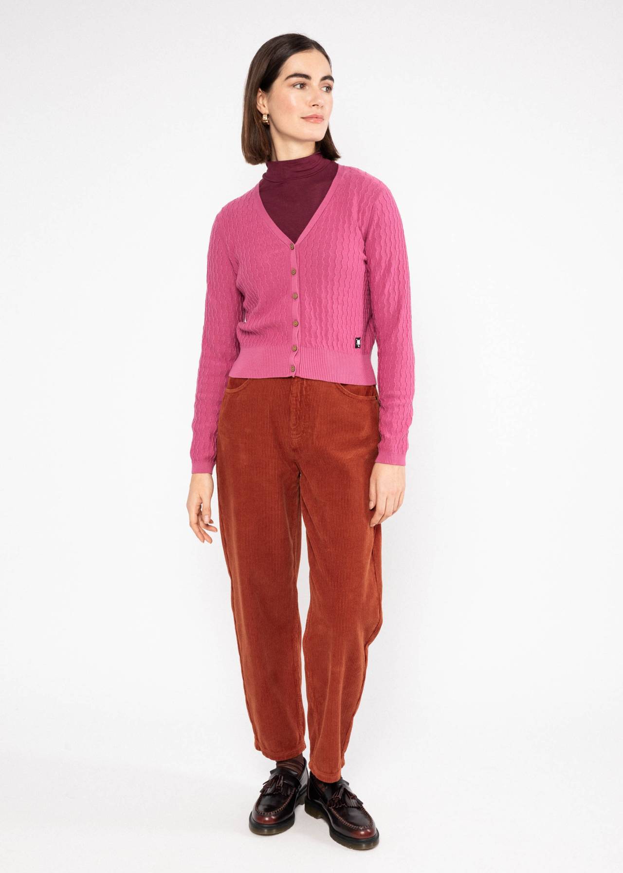 Blutsgeschwister Cardigan Save the World, folklore pink knit