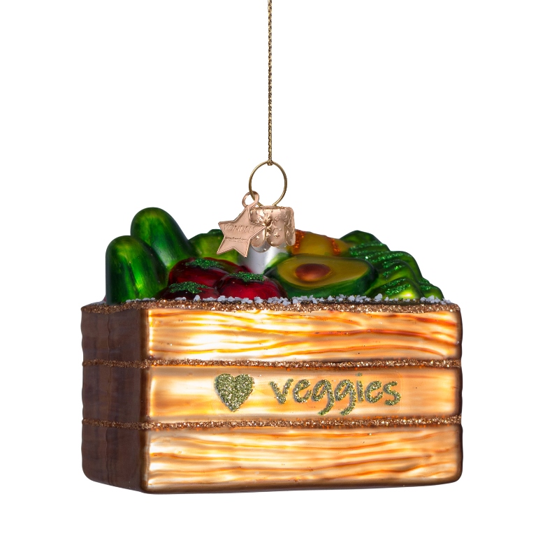 Weihnachtsanhänger Gemüsekiste, Veggie, Glas,  H. ca. 6,5 cm