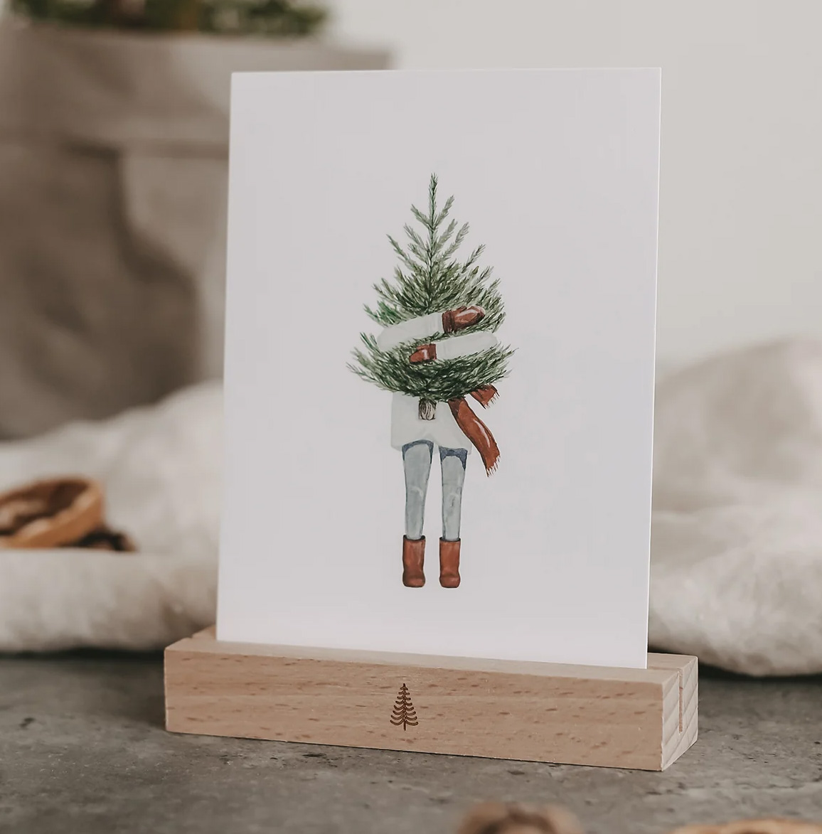 Eulenschnitt Postkarte  Weihnachten " Christmas Girl"