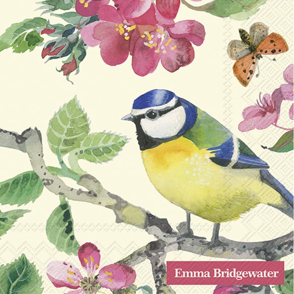 Papierservietten BLOSSOM cream, 25 x 25 cm Cocktailservietten Emma Bridgewater, Kohlmeise