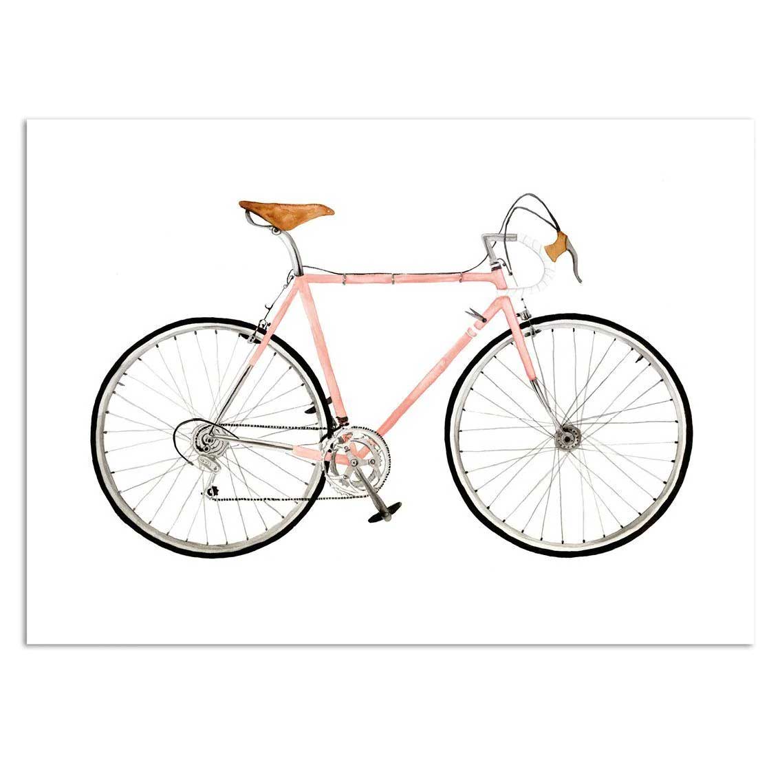 Leo La Douce Kunstdruck Fahrrad rosa, Rennrad, Pink Racer Simple, A4 