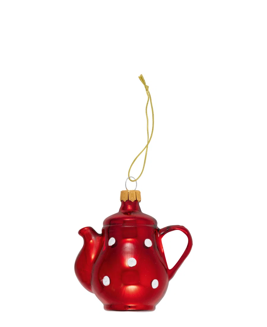 GreenGate Christbaumanhänger „Teekanne“ mit Punkten, Glas, ca. 8 x 5 x 6 cm