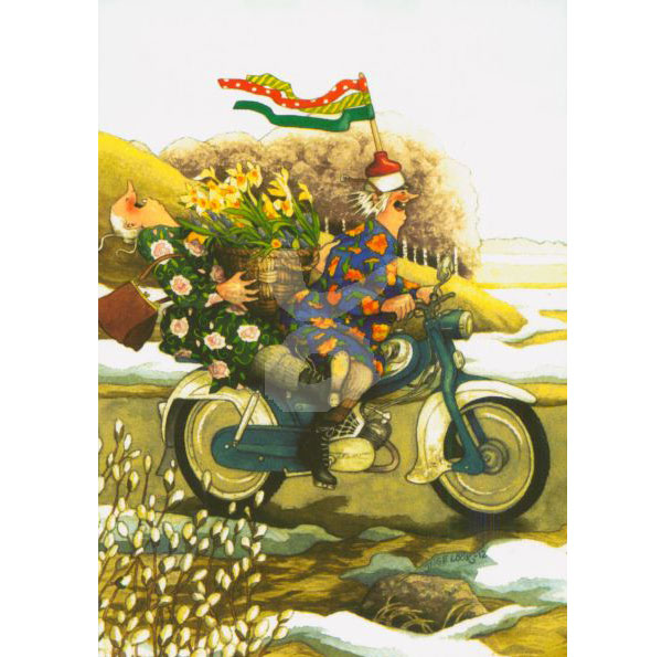 Postkarte Inge Löök " Frauen auf dem Motorrad"  Löök Postkarte