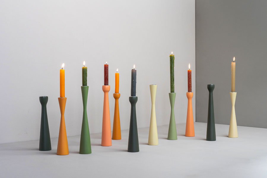 Kerzenhalter, ca. 25 cm orange matt, Holz  , Kerzenständer  