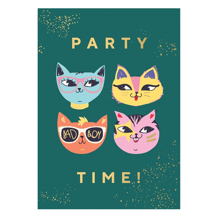  Postkarte "Cat Party Time" von timi , Geburtstag,  Katze