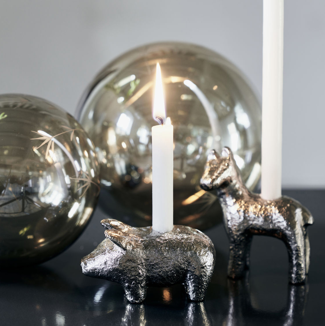 Kerzenständer Schwein, Antik-Silber von house doctor , ca. 8,5 c 3 x 5 cm, pro Stück