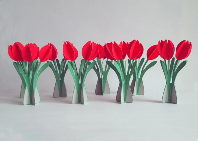 Klappkarte " Rote Tulpen/ Tulips" mit Umschlag, zum Ausstanzen