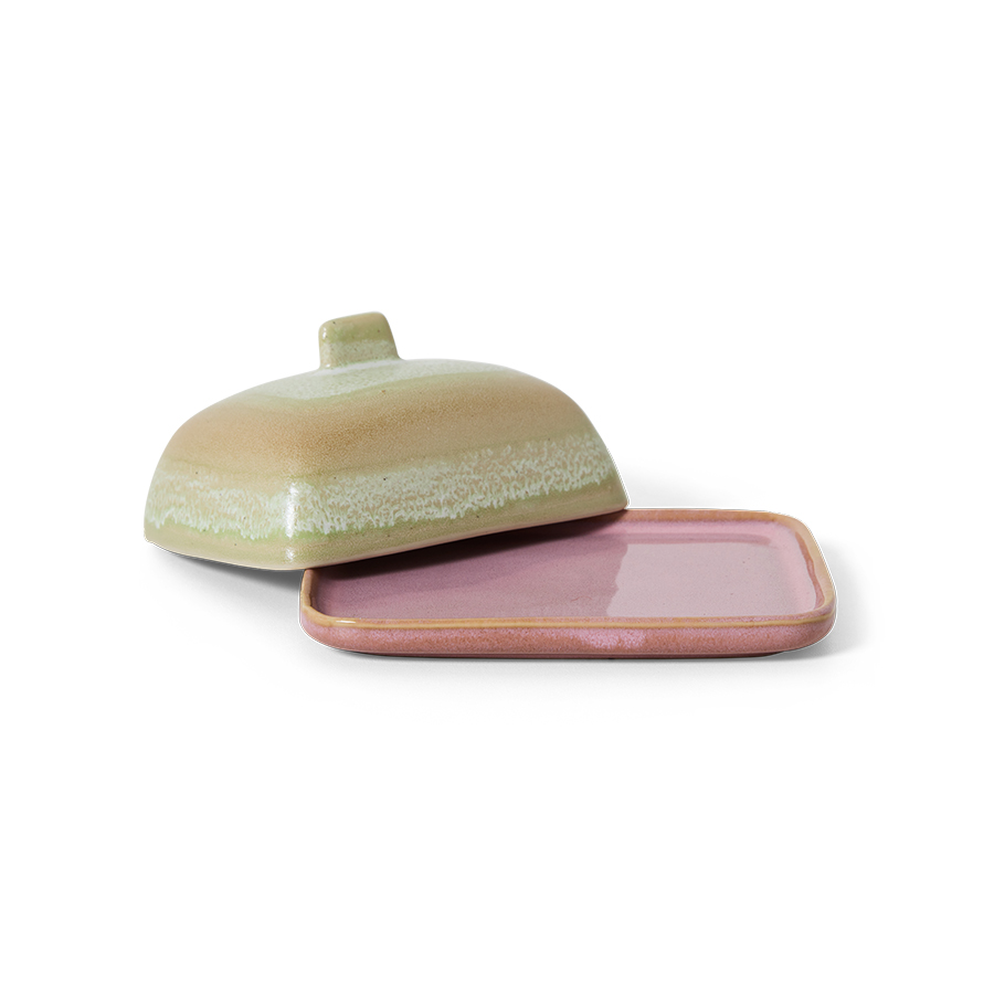 HKliving 70's butter dish, SKYLINE, Siebziger Jahre Geschirr, Keramik, Butterdose 