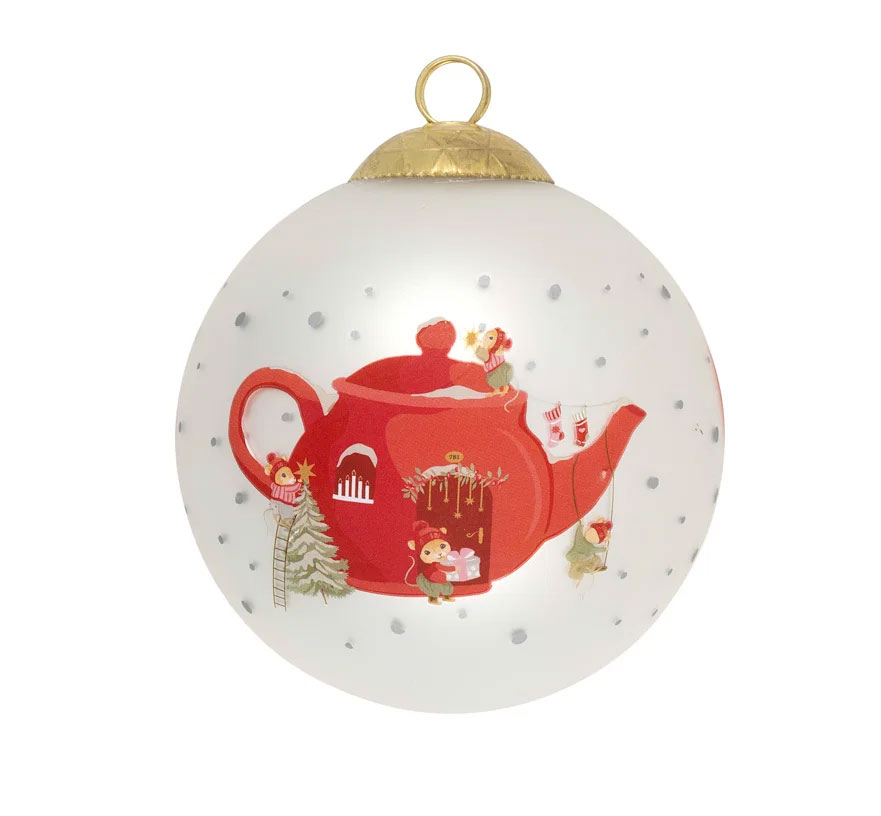 GreenGate Weihnachtskugel Joanni Teekanne, D. ca. 8 cm, Weihnachtsmaus
