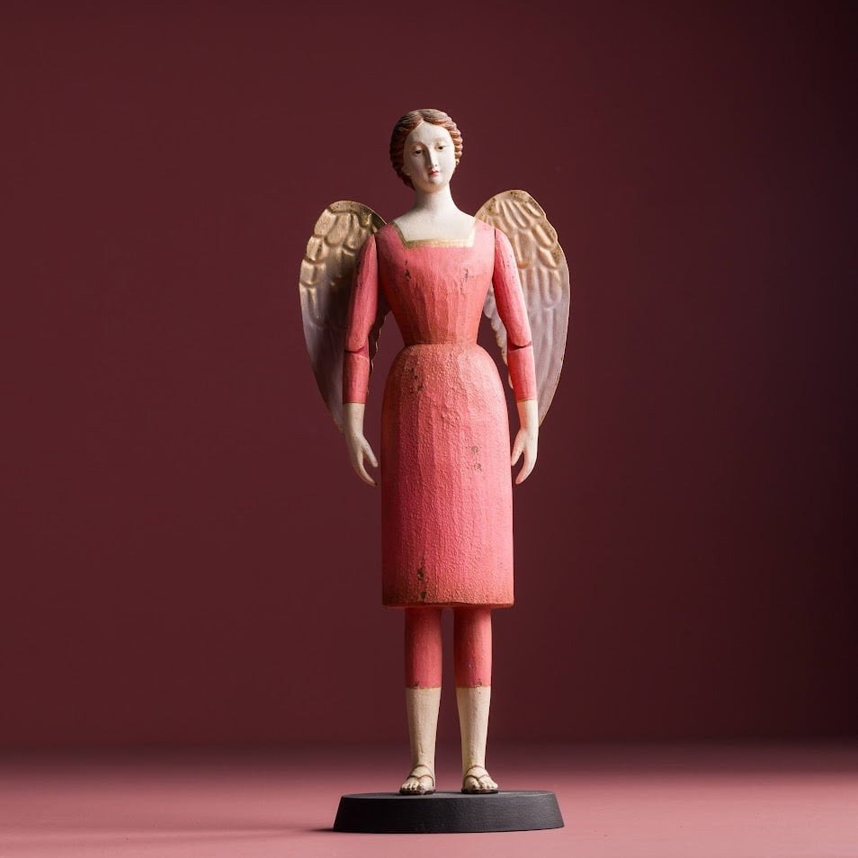 Anita Engel Nr. 45 stehend, rosa, Vintage Look, ca. 16x13x40cm, Holzoptik Weihnachten, Weihnachtsengel von Meander