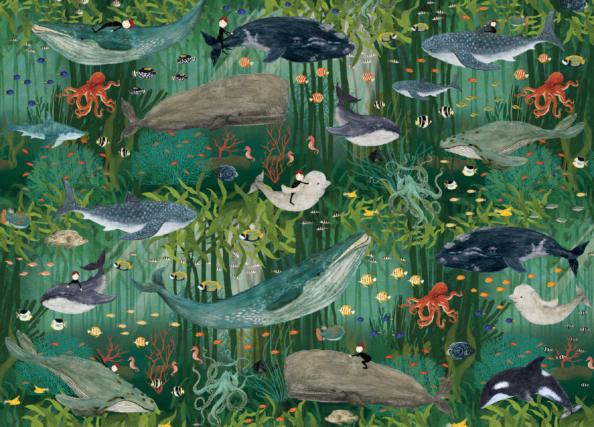 Roger la Borde Geschenkpapier "Whale Song  " von Katherine Quinn,  ca.  50 x 70 cm, wendbar, Walfisch