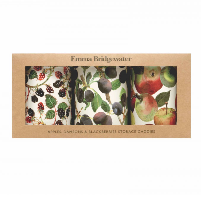 Emma Bridgewater Dosen 3er Set "Fruits", Früchte: Äpfel Zwetschgen & Brombeeren, 14,5 x 10,5 cm