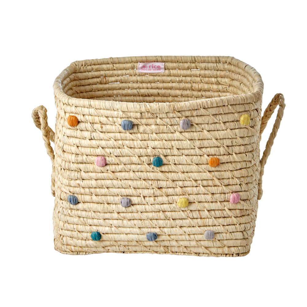 RICE Raffia Korb viereckig Dots  Glory Days Colors, ca. L30 x W30 x H25 cm