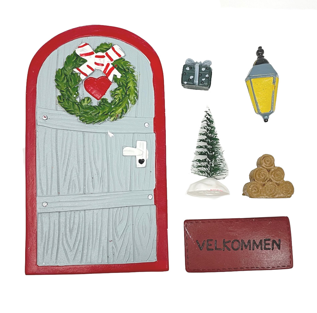 % Wichteltür mit Zubehör, Set 3,  Nissedor Tilbehor, ca. 18 x 9 cm, 6tlg  