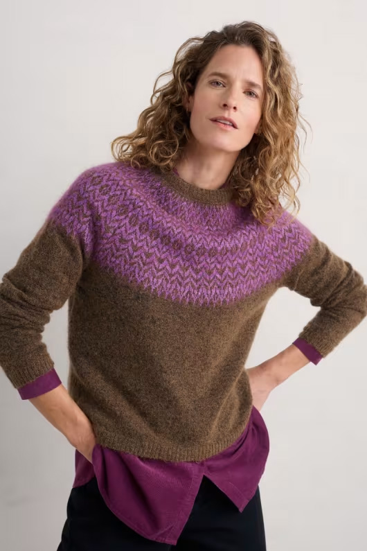 % SEASALT CORNWALL Pullover Spruce Frost Mohair-Blend Fair Isle Jumper, Farbe: Hellebore Gully Wild Orchid