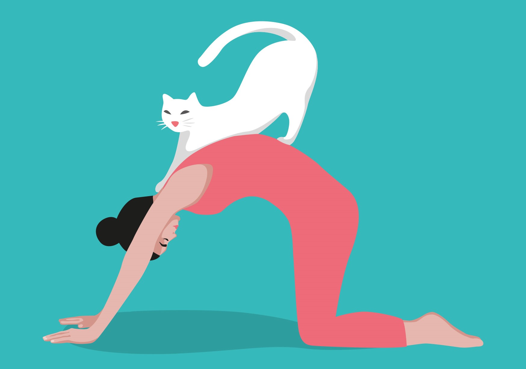 Postkarte yoga with cat,  neon,Yoga mit Katze von happiness