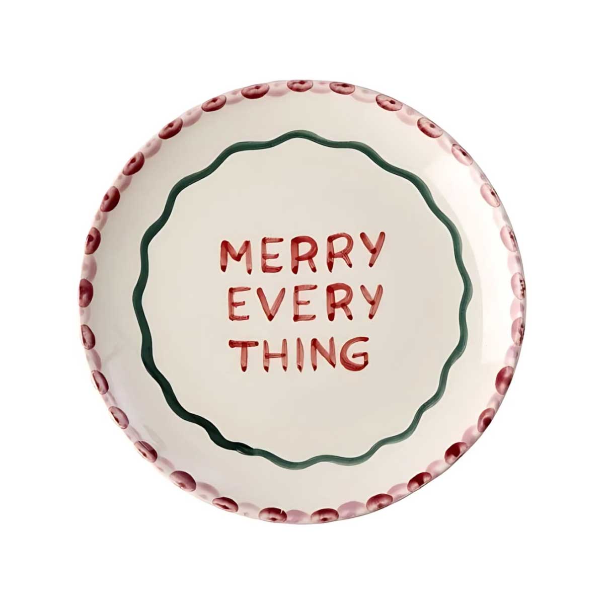 Rice Keramik Kuchenteller XMAS Merry Everthing - Gebrochenes Weiß - Hand-painted