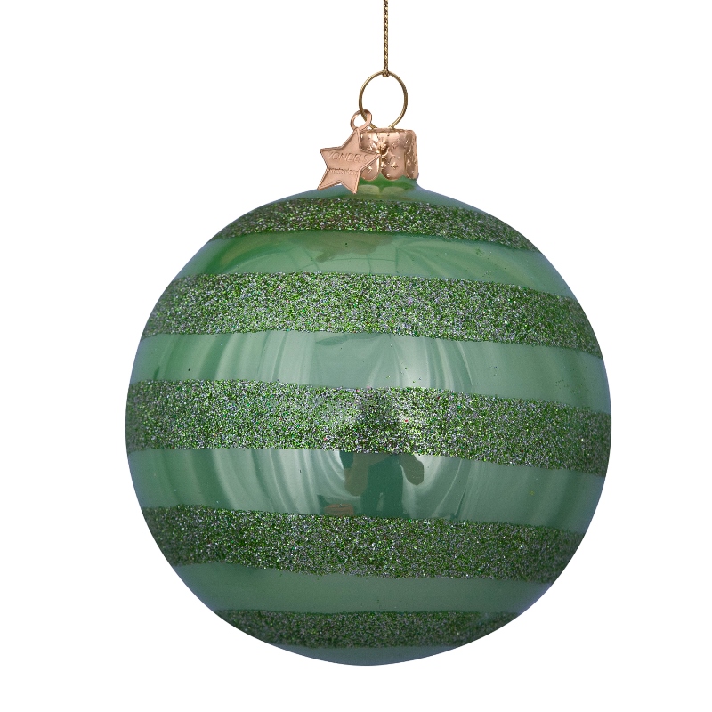 Christbaumkugel Grün opal mit Glitzerstreifen, Glas,  D. ca. 8cm   von Vondels