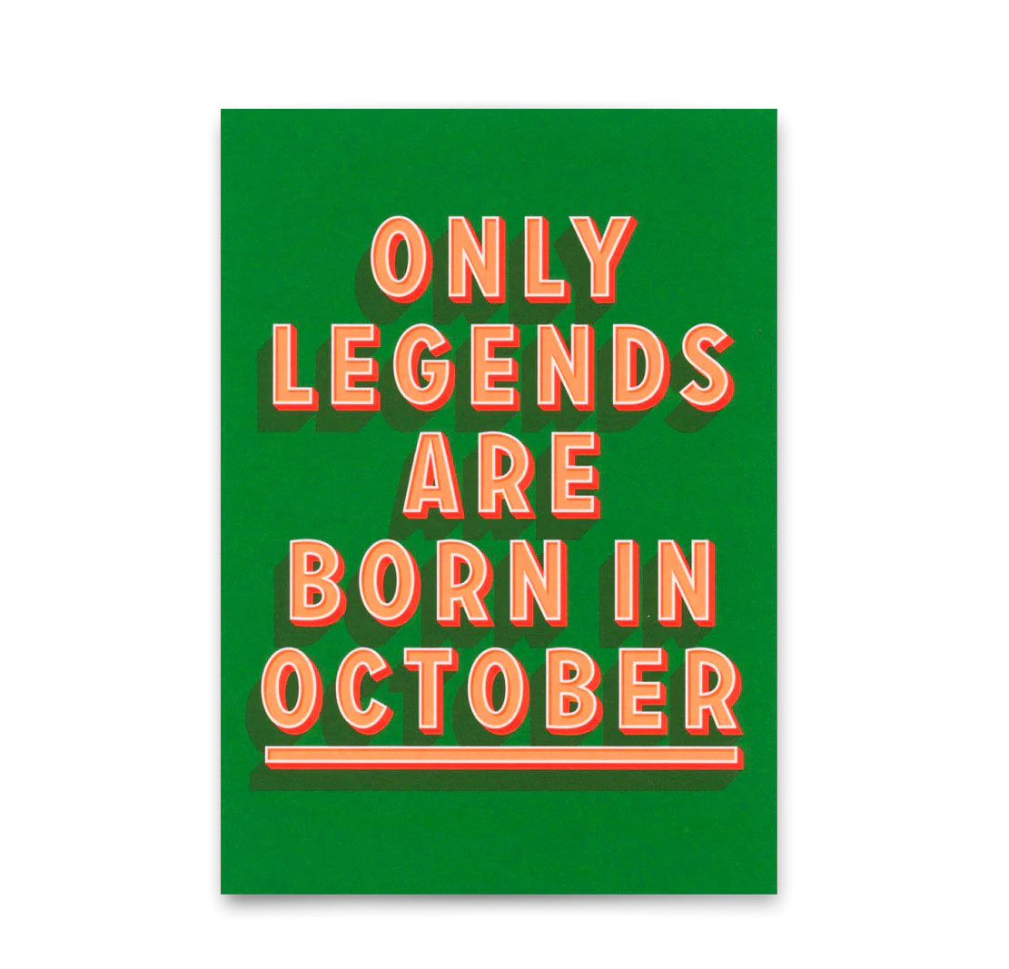 Postkarte "Legends October" | Coole Karte mit Spruch zum Geburtstag von Deli Cards  