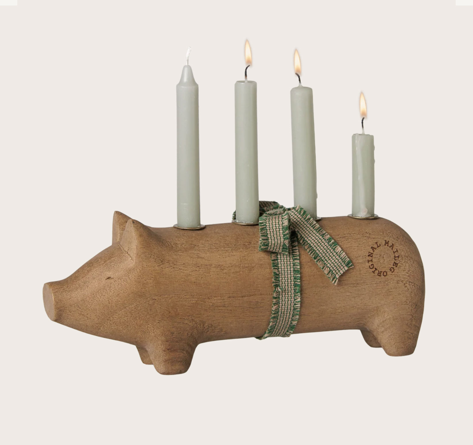 Maileg Holzkerzenhalter, Schwein, Advent medium – Natur, ca. 23 cm, für Baumkerzen