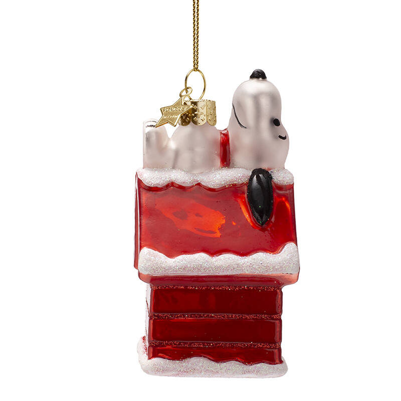 Weihnachtskugel Snoopy/Peanuts liegt auf Hundehütte,  ca. 11 cm, Glas von Vondels   