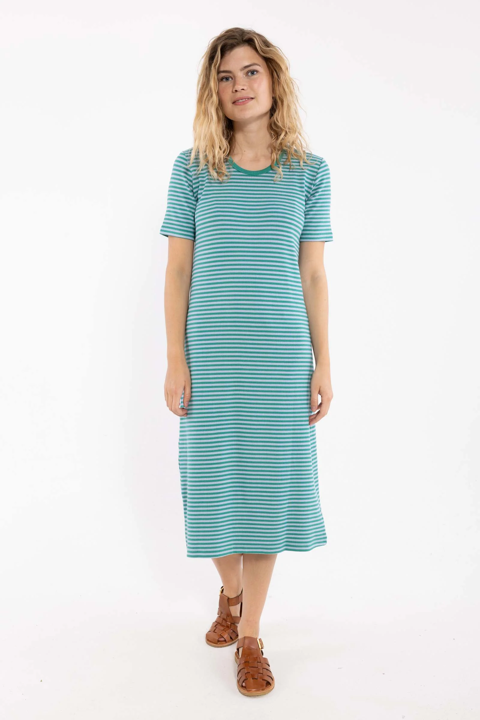 Danefae Danicon Ribbing Dress Cold Sky/Teal Lake, Kleid Streifen  