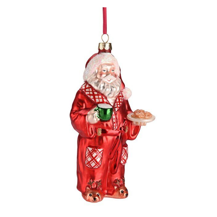 Weihnachtskugel Santa mit Milch und Keksen, rot,  Glas, ca. 16 cm