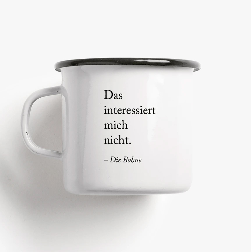 Emaille Becher " Die Bohne" , 0,3 l, Emaille Tasse 