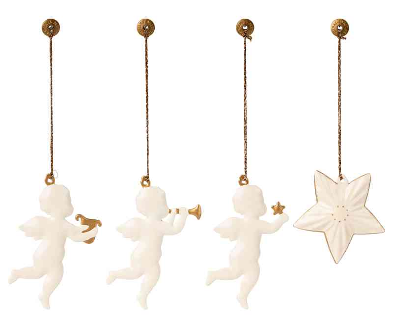 % Maileg Anhänger Engel Stern 4er Set "O HOLY NIGHT",  Baumschmuck Metall