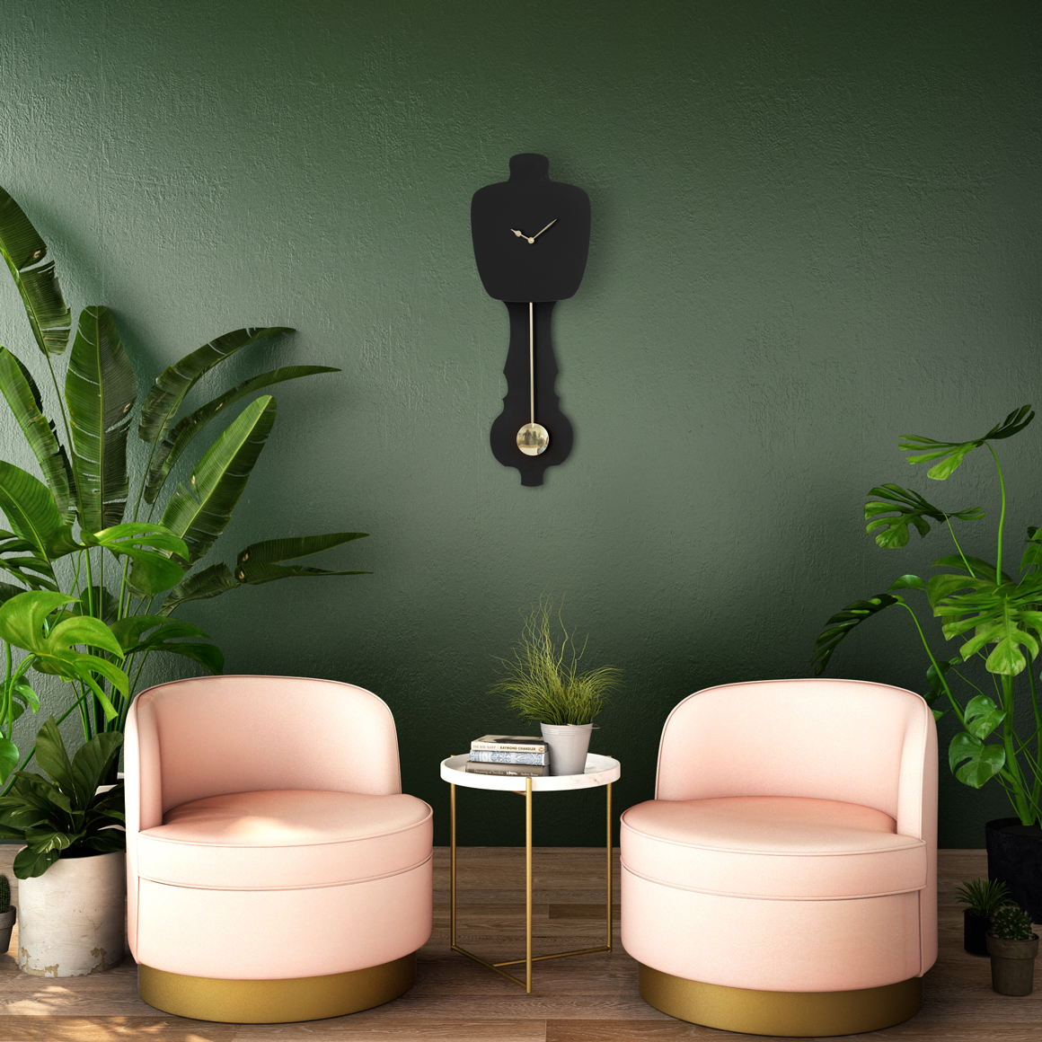 KLOQ Pendeluhr Small Satin Black/Shiny Gold Special Editon, ca. 26 x 20 cm , Schwarz matt, Uhr