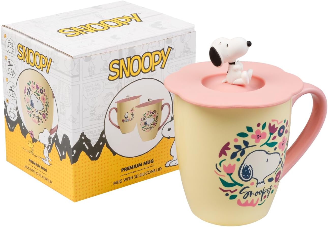 Snoopy Premium Becher, ca. 350 ml mit Deckel aus Silikon