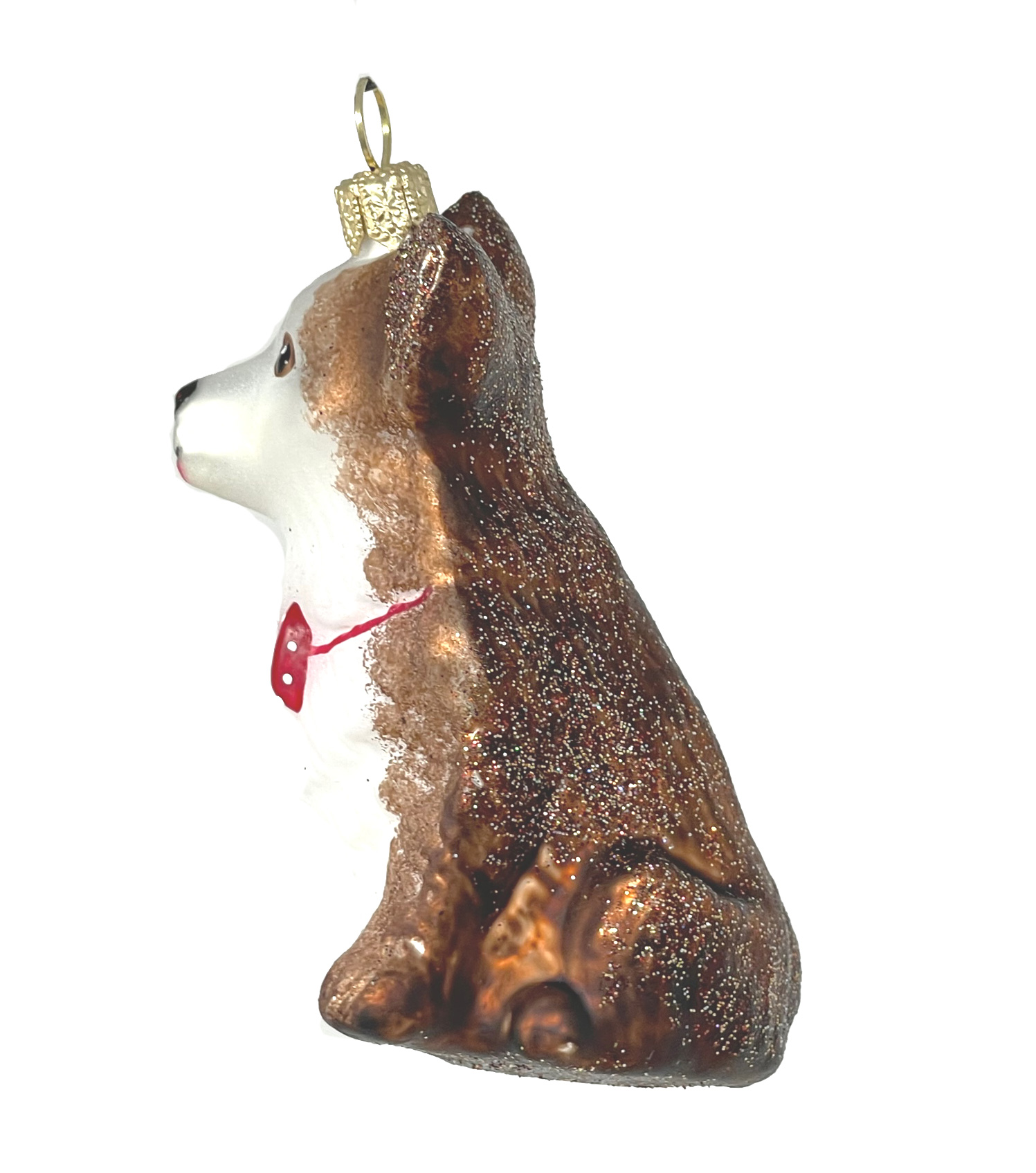 Christbaumkugel Corgi mit roter Schleife, ca. 7,5 cm, Hund, Welsh Corgi Pembroke