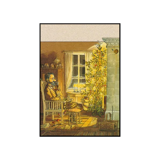 Postkarte Pettersson und Findus, Pettersson vorm Weihnachtsbaum