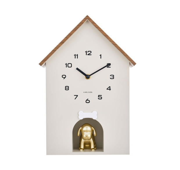 Wanduhr Hund,  Moderne Kuckucksuhr, Wall Clock Dog House warm grey