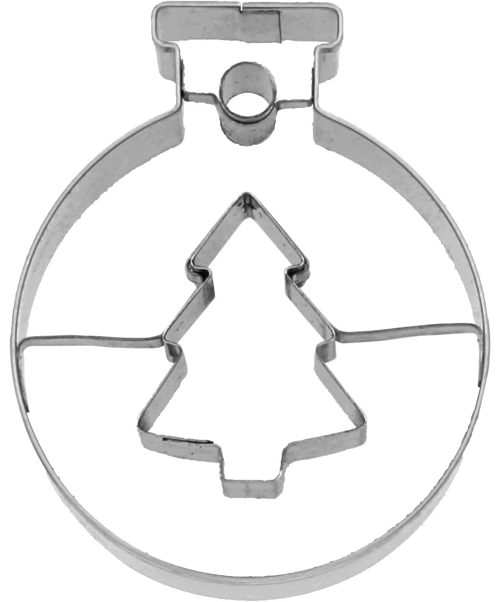 Ausstecherle Christbaumkugel mit Tannenbaum, 6 cm, Edelstahl von Birkmann, mit Innenprägung, Prägeausstecher, Ausstechform   