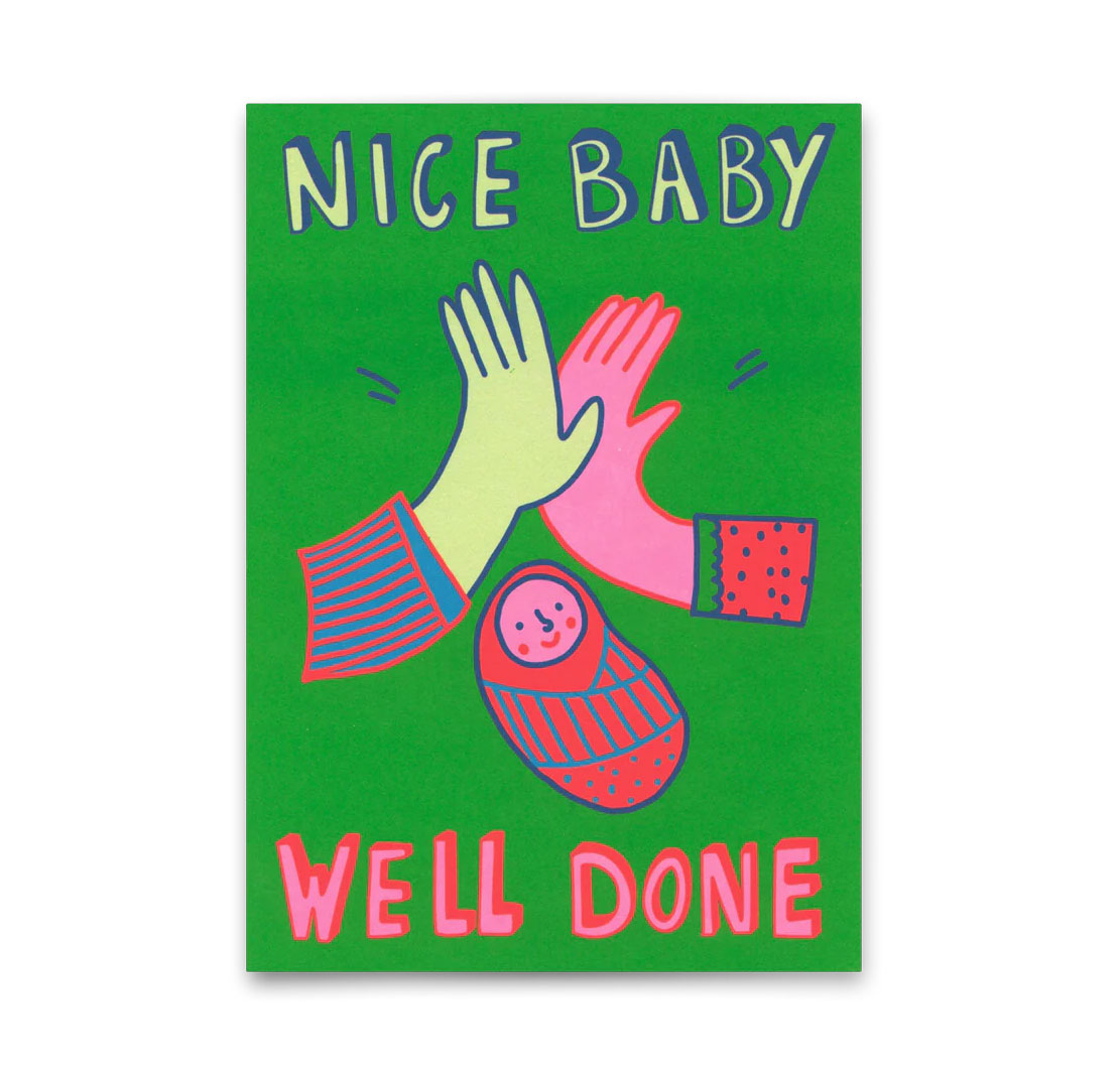 Postkarte "Nice baby, well done" | Coole Karte zur Geburt von Deli Cards    